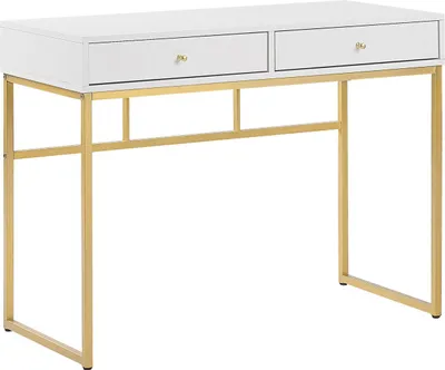 Obrázok produktu pre BELIANI Písací stôl biela zlatá MDF kov 100 x 79 cm matný povrch 2 zásuvky moderný industriálny glamour štýl kancelária