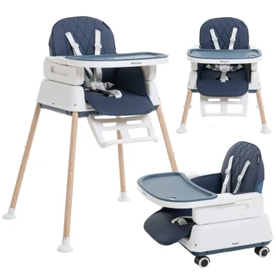 Image de Bebelissimo - Chaise haute 2 en 1, Chaise haute pour enfant, Chaise bébé, Chaise haute combinée, de 6 mois à 20kg, Housse en PU, Facile à nettoyer, Plateau réglable amovible - 5 en 1