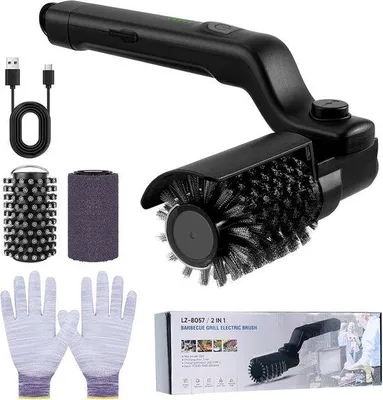 Productafbeelding van Elektrische Grillborstel Oplaadbaar - Barbecue Cleaner met 3 Snelheden en 2 Borstels - 180° Verstelbaar - Rvs Borstelkop - Grillreiniger