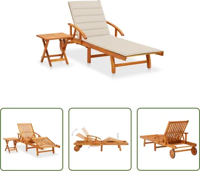 Produktbild von The Living Store Sonnenliege mit Tisch und Auflage Akazie Massivholz