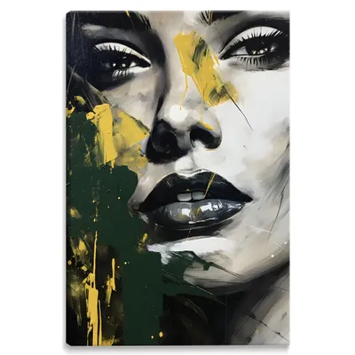 Produktbild von Leinwandbild Frau GESICHT Abstrakt Porträt Abstraktion Wanddekoration Wandbild 80 cm x 120 cm