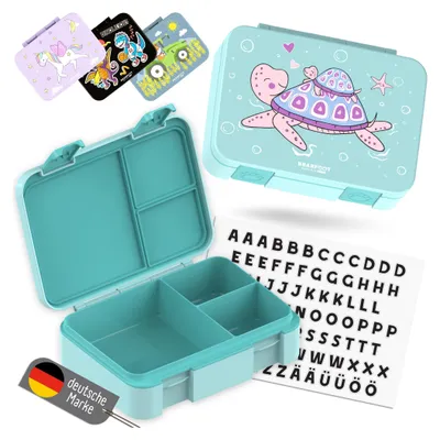 Produktbild von Brotdose Kinder mit Fächern, BPA frei, Lunchbox, Bento box, Brotbox, Brotdose Mädchen & Jungen, Snackbox mit Trennfächern, Vesperbox - Schildkröte 950ml
