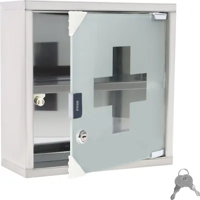 Obrázek produktu pro JOIEYOU Lékárnička 2 přihrádky Lékárnička z nerezové oceli s matným sklem, magnetickými dvířky a 2 klíči Lékárnička uzamykatelná Závěsná lékárnička, 30x12x30cm