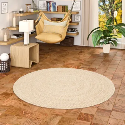 Produktbild von Naturfaser Teppich Handgefertigt Jute Meliert Rund, Größe:120 cm Rund, Farbe:Beige