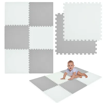 Image de Humbi Tapis puzzle en mousse Eva pour bébés et enfants Tapis de jeu Tapis de fitness Tapis de protection Tapis de piscine Protection de sol 60 x 60 x 1 cm, 6 pièces, blanc gris