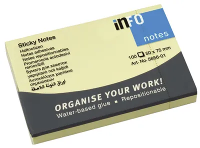 Produktbild von INFO 5656-01 Haftnotizblock - 50 x 75 mm, 100 Blatt, gelb