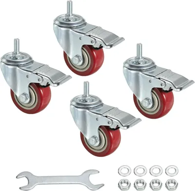 Produktbild von 3" Schwenkbare Gewinde-Rollen mit 3/8"-16UNC Gewinde und Bremse, 88lbs Tragkraft für Möbelwagen, 4 Stück