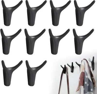 Immagine prodotto di Ganci appendiabiti in alluminio con doppia presa e facile installazione, impermeabili e antiruggine, confezione da 10, design a forma di corna