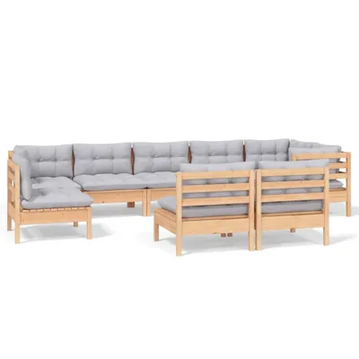 Produktbild von 9-tlg. Garten-Lounge-Set mit Grauen Kissen Kiefer Massivholz