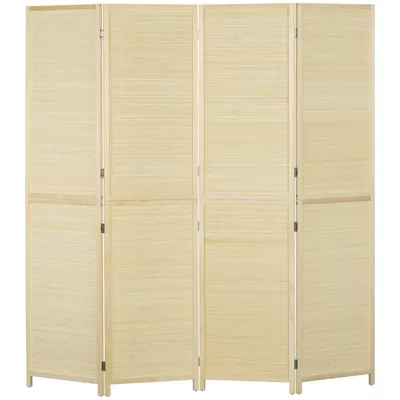 Obrázok produktu pre HOMCOM Interiérový bambusový paraván, 4 panely, 180 x 180 cm, deliaca stena, skladacia deliaca stena - príroda