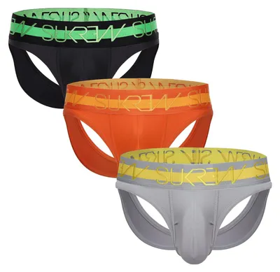 Immagine prodotto di SUKREW - Intimo da Uomo Mutandine a perizoma - V-Thong Multipack Black + Jaffa Orange + Grey - Taglia M