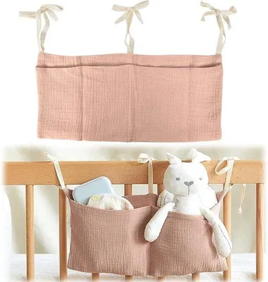 Produktbild von Babybett-Organizer mit doppelten Taschen - für die Babyzimmer-Einrichtung - rosa