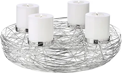 Productafbeelding van Adventskrans laval - Roestvrij staal vernikkeld - Diameter 42 cm - Stompkaarsen ø 6 cm