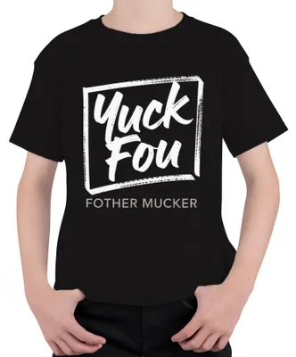 Immagine prodotto di Maglietta divertente, sarcastica, per bambini, con la scritta "Yuck Fou Fother Mucker", colore nero, taglia 128
