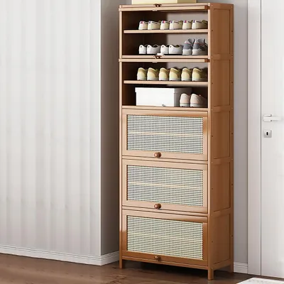 Produktbild von Schuhregal Eingangsschuhschrank Schuhaufbewahrung Schuhschrank Rattanimitat Flurschuhschrank 11 Etagen 80*32*172cm /CSXG11-80/