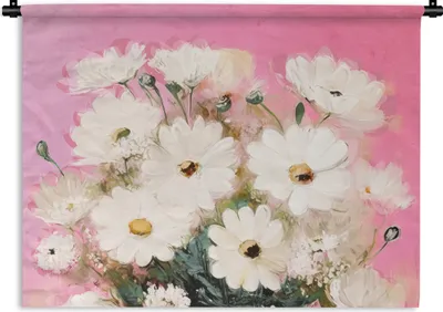 Produktbild von MuchoWow® Wandteppich Wandbehang Blumen - Vase - Pflanzen - Weiß 90x67.5 cm Tapisserie Dekoration Wandtuch - Fototeppich - Wand-Skulpturen