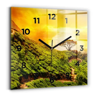 Produktbild von Wallfluent Wanduhr – Stilles Quarzuhrwerk - Uhr Dekoration Wohnzimmer Schlafzimmer Küche - Zifferblatt - schwarze Zeiger - 30x30 cm - Tee-Hügel