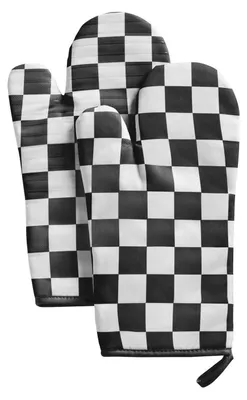 Produktbild von Ofenhandschuhe 2er-Pack, kariert, hitzebeständig, rutschfest, Silikon, Schwarz/Weiß, 17,8 x 33 cm