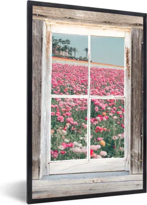 Produktbild von MuchoWow® MuchoWow® Gerahmtes Poster Aussicht - Feld - Blumen 40x60 cm - Poster mit zchwarzem Bilderrahmen - Papierdruck - Wandbilder