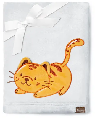Produktbild von Be Mammy Kuschlige Babydecke Kuschel Decke Tagesdecke mit 3D Applikation 76 x 102 cm BE20-168 (Hellgrau - Katze, 76 x 102 cm)