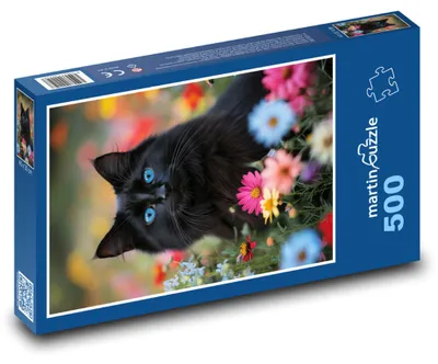 Obrázok produktu pre Puzzle 500 Čierna mačka medzi kvetmi - martinpuzzle