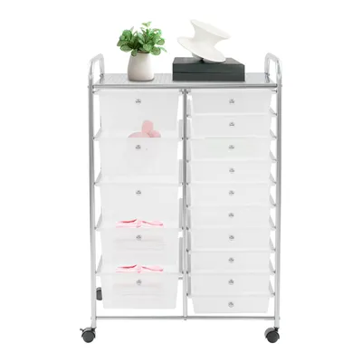 Produktbild von Rollwagen mit 15 Schubladen 63*38*96 cm Servierwagen für Büro Küche Transparent