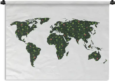 Produktbild von MuchoWow® Wandteppich Wandbehang Weltkarte - Grün - Blätter 150x112 cm Tapisserie Dekoration Wandtuch - Wanddecke - Wandteppiche