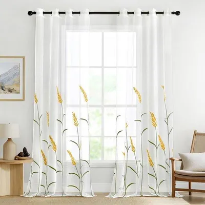 Imagen del producto de Cortinas translúcidas Ibzoa® con degradado de color y hojas bordadas, juego de 2, 245 x 140 cm, color blanco, 100% poliéster, con ojales – ideales para dormitorios y salones