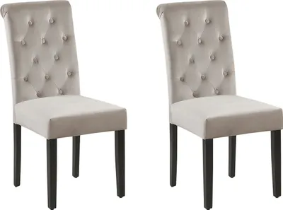 Produktbild von BELIANI Esszimmerstuhl 2er Set Grau Samtstoff mit Knopfheftung Holzbeine Chesterield Stil Wohnzimmer Essbereich Gästezimmer Arbeitszimmer