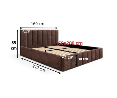 Obrázek produktu pro GUTTO čalouněná postel hnědá 160x200 kovový lamelový rošt tmavě hnědá Boucle s boxem na postel a úložným prostorem