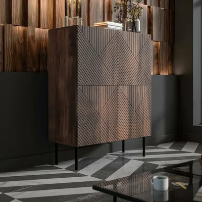 Immagine prodotto di Dmora Credenza Esmoriz 40x118x89h cm Marrone Noce, 4 Ripiani 8 Vani