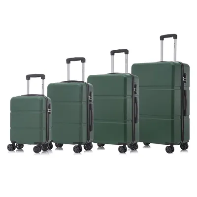 Produktbild von Suitcase Set, Rollkoffer Handgepäck, Kofferset, mit 4 Rollen 360°, Hartschalenreise Zahlenschloss, Weicher Gummigriff (4er Set, S,M,L&XL,Dunkelgrün)
