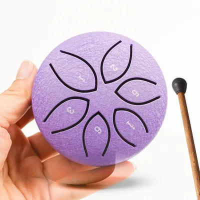 Produktbild von Mini Stahlzungentrommel 3 Zoll 6 Töne – C-Dur pentatonisch, inkl. Schlägel & Songbook, für Meditation, Yoga & Reisen，Tragbare Musikinstrumente– Lila