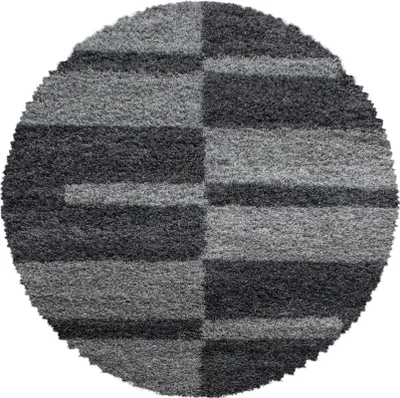 Produktbild von Teppich Wohnzimmer Hochflor Grau 120x120 Rund Kariertes Design aus Polypropylen