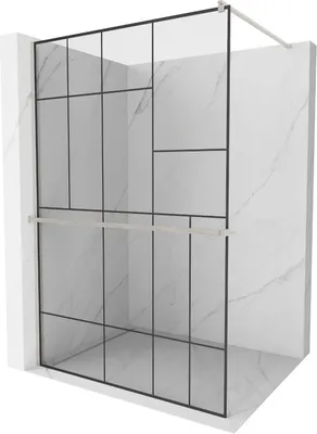 Produktbild von Mexen Kioto+ Duschwand mit Walk-in-Regal 80 x 200 cm, schwarzes Muster, gebürstetes Nickel - 800-080-121-97-78