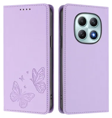 Produktbild von Lederhülle für Xiaomi Redmi Note 15 4G, Schmetterling Prägung Leder Brieftasche Schutzhülle mit Ständer Violett