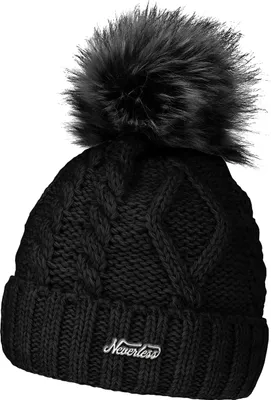 Produktbild von gefütterte Damen Strickmütze Fell-Bommel Fleece-Futter Kunstfell Winter-Mütze Bommelmütze Neverless®