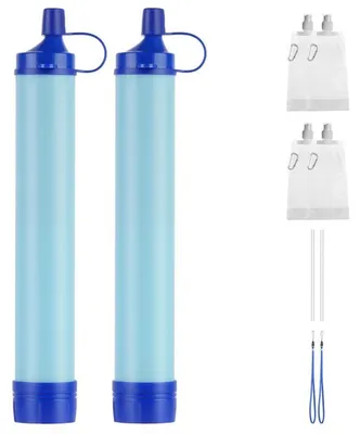 Produktbild von Wasserfilter Outdoor 2 Stück 0,01 μm Ultrafeinfilter 99,99% Bakterienentfernung mit Wasserbeutel und Karabiner für Notfall Survival Camping Wandern