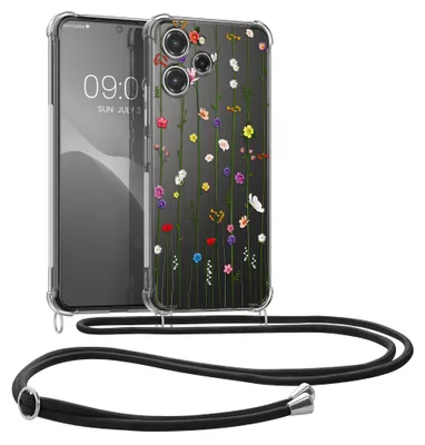 Produktbild von kwmobile Necklace Case kompatibel mit Xiaomi Redmi 12 Hülle - Silikon Cover mit Handykette - Mehrfarbig Transparent Wildblumen Ranke