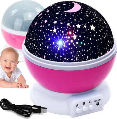 Produktbild von 360 Kinder Drehbarer Projektor Oben Nachtlicht Sterne Und Mond 2In1