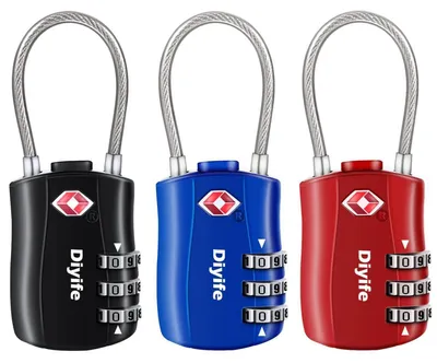 Produktbild von TSA Gepäckschlösser 3 Stück 3-stelliges Sicherheitsschloss Kombinationsschloss Reisekoffer Tasche Schwarz Blau Rot