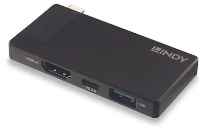 Produktbild von Lindy 43336, Kabelgebunden, USB 3.2 Gen 1 (3.1 Gen 1) Type-C, 60 W, Schwarz, 3840 x 2160 Pixel, Aluminium