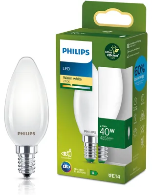 Obrázek produktu pro Philips Matná filamentová žárovka ve tvaru svíčky 40 W, B35 E14, 2,3 W, 40 W, E14, 485 lm, 50000 h