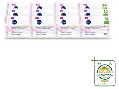 Imagen del producto de 12 toallitas limpiadoras suaves NIVEA para piel seca y sensible – Pack ahorro – 12 unidades