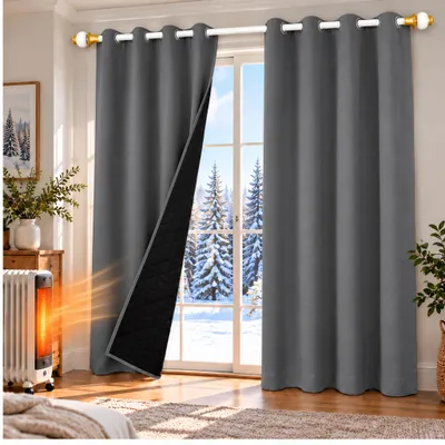 Obrázok produktu pre 1x 100% zatemňovacie termo závesy Grey Nepriehľadný zatemňovací záves s očkami Unicoloured, 132*160cm