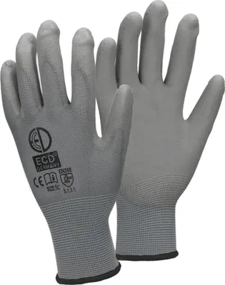 Obrázok produktu pre ECD Nemecko 1 pár pracovných rukavíc sPolyuretánpovlakom, veľkosť 10-XL, sivé, priedušné, protišmykové, robustné