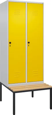 Produktbild von C+P Garderobenschrank "Classic Plus", Abteilbreite 40 cm, mit Sitzbank, Verkehrsgelb (RAL 1023), 212x80x50 cm/ 2 Fächer