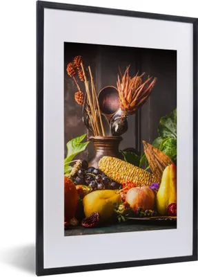 Produktbild von MuchoWow® Gerahmtes Poster Gemüse - Obst - Rustikal - Tisch 40x60 cm - Poster mit Schwarzem Bilderrahmen Wandposter Rahmen Foto Bilder - Poster in Rahmen