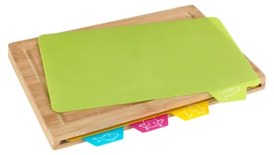 Schneidebrett mit 4 Matten, Bambus, 32,5x22,5 cm, braun