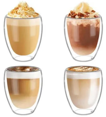 Obrázok produktu pre Sada štyroch dvojstenných sklenených pohárov s objemom 350 ml, vhodné na latte macchiato, cappuccino, čaj a džús